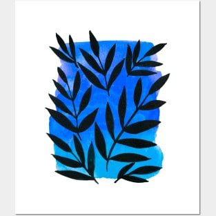 Black branches - blue background Posters and Art